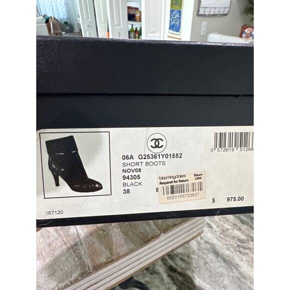 Chanel Short Boots Pumps Coco Mark Leather Black Size 38 US 8 3” Heel - Picture 8 of 10